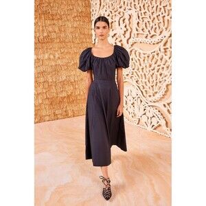 Ulla Johnson Imara Midi Dress Black Short Puff sleeves pockets Womens Size 6